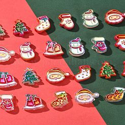 24個 12スタイル UVメッキアクリルビーズ  エナメル  虹色の  クリスマスデコレーションテーマ  混合図形  21~25x16~20x8.5mm  穴：3.5mm  2個/スタイル&nbsp;FIND-FS0002-65