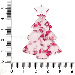 クリスマスツリープリントの不透明アクリルパーツ  プラチナ鉄ループ付き  ピンク  52x33x2mm  穴：1.4mm&nbsp;OACR-Q080-03A