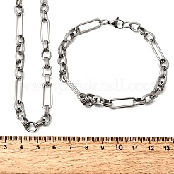 304ステンレススチールリンクチェーンブレスレット＆ネックレスジュエリーセット  カニカン付き  ステンレス鋼色  600mm&nbsp;SJEW-L199-09P