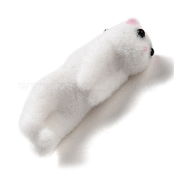 フロッキー樹脂ペンダント  猫  プラチナ鉄ループ付き  ホワイト  47x16x21mm  穴：2mm&nbsp;RESI-E059-01A
