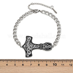 304ステンレススチールエナメルリンクブレスレット  男性用カーブチェーンブレスレット  ハンマーの形  ステンレス鋼色  7-1/8インチ（18.2cm）&nbsp;LS-BJEW-P356-01B-P