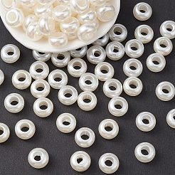 ABSプラスチック模造パールロンデル大穴ヨーロピアンビーズ  ホワイト  12x7mm  穴：5mm&nbsp;MACR-YW0002-87
