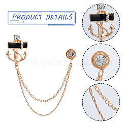 4Pcs 2 Color Jet Rhinestone Anchor Hanging Chain Brooches&nbsp;JEWB-GF0001-38