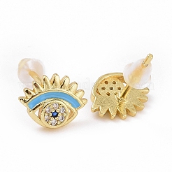 Cubic Zirconia Evil Eye Stud Earrings with Enamel&nbsp;KK-E033-01G