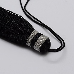 ナイロンタッセルビッグサイズパーツ  ブラック  95x10.5mm&nbsp;HJEW-L010-09