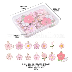 合金エナメルチャーム  花のチャーム  ライトゴールド  ピンク  14~24x10~25.5x1~4mm  穴：2mm  30個/セット&nbsp;FIND-FS0003-97