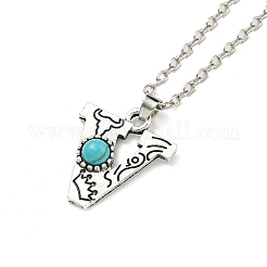 Letter A~Z Antique Silver Plated Alloy with Synthetic Turquoise Pendant Necklaces&nbsp;NJEW-G080-01V