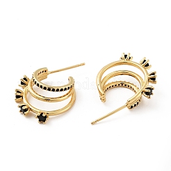 キュービックジルコニアのC型スタッドピアス  本物の 18k ゴールド メッキ 真鍮 チャンキー ハーフ フープ イヤリング 女性用  カドミウムフリー＆ニッケルフリー＆鉛フリー  ミックスカラー  19x18x6mm  ピン：0.8mm&nbsp;EJEW-G297-25G