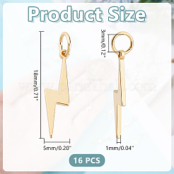 真鍮製ペンダント16個  丸カン付き  稲妻  18KGP本金メッキ  18x5x1mm  穴：3mm&nbsp;KK-HY0004-23