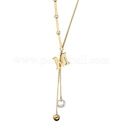304ステンレススチールクリアキュービックジルコニア文字Mペンダントネックレス女性用  ゴールドカラー  15.75インチ（40cm）&nbsp;FS-WG85B8F-01