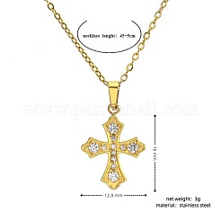 304 Stainless Steel Micro Pave Clear Cubic Zirconia Religion Cross Pendant Necklaces for Women&nbsp;WG29A99-01
