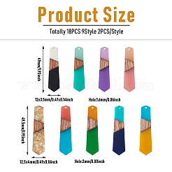 18個9スタイルレジン＆ウォールナットウッドペンダント  ポリゴン  ミックスカラー  49x12x3.5mmと49.5x12.5x4mm  2個/スタイル&nbsp;RESI-BT0001-25