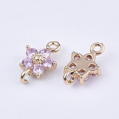透明ガラスリンクコネクター  真鍮パーツ  多面カット  花  ライトゴールド  パールピンク  12.5x8x4mm  穴：1.4mm&nbsp;X-GLAA-T007-19D