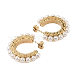 Ion Plating(IP) 304 Stainless Steel with ABS Imitation Pearl Stud Earrings for Women&nbsp;EJEW-N055-12G