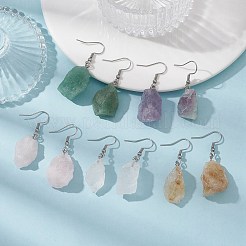混合生天然宝石ナゲットダングルイヤリング  女性用304ステンレスジュエリー  40~43x13~19mm&nbsp;EJEW-JE05493