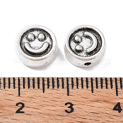 チベットスタイルの合金ビーズ  笑顔とフラットラウンド  アンティークシルバー  8.5~9x3.5mm  穴：1.2mm  454個/ 500g&nbsp;PALLOY-H134-19AS