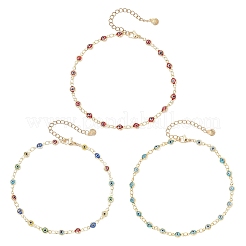 3Pcs 3 Styles Handmade Evil Eye Lampwork Brass Link Chain Anklets for Women&nbsp;AJEW-AN00715