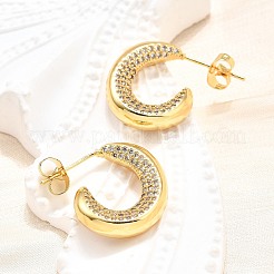 女性用真鍮マイクロパヴェクリアキュービックジルコニアスタッドピアス  C字型  18KGP本金メッキ  20x18.5x4mm&nbsp;EJEW-U056-04B-G