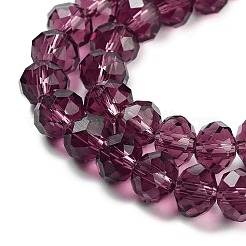 手作りガラスビーズ  模倣オーストリアクリスタル  ファセットロンデル  パープル  8.00x6.00mm  穴：1.00mm  約60~62個/連&nbsp;X-G02YI052