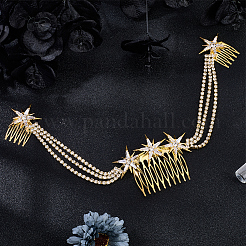 合金ラインストーンのヘアコーム  スター  ゴールドカラー  325x60x4.5mm&nbsp;MRMJ-WH2007-031G