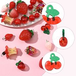20本10スタイルレジンペンダント  模造果物  プラチナトーン鉄パーツ  混合図形  ミックスカラー  15~32x11~29mm  2個/スタイル&nbsp;RESI-FS0002-10