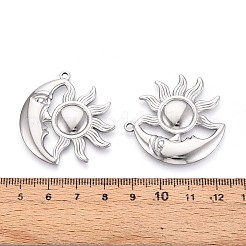 304ステンレスペンダント  太陽と月のチャーム  変色防止  ステンレス鋼色  36x35x3mm  穴：2mm&nbsp;STAS-T065-09P