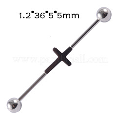 304ステンレススチールロングバーベル軟骨ピアス  ステンレス鋼色  クロス  36x5mm  ピン：1.2mm&nbsp;FS-WGA4435-12