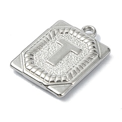 変色防止304ステンレススチールペンダント  文字チャーム付きの長方形  文字t  24.5x18x3mm  穴：1.8mm&nbsp;STAS-U033-01P-T