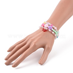 3Pcs 3 Style Acrylic Flower & Imitation Pearl Beaded Stretch Bracelets Set&nbsp;BJEW-JB09105