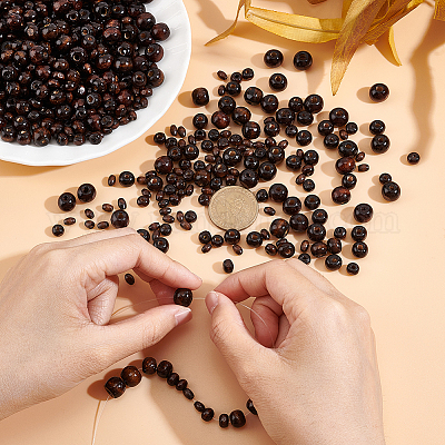 PH 480pcs Wooden Spacer Beads 4 Style Wooden Hair Beads Coconut Brown Wood Macrame Beads Natural Painted Wood Beads for