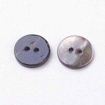 2ホールのシェルボタン  フラットラウンド  ブラック  11x2mm  穴：1.5mm&nbsp;BUTT-L019-02C-1