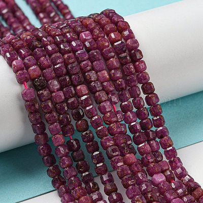 天然ルビービーズ連売り  多面カット  キューブ  3x3x3mm  穴：0.6mm  約170個/連  15.16''（38.5センチメートル）&nbsp;G-P457-B01-36B-1