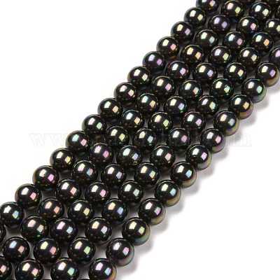 シェルパールビーズ連売り  虹メッキ  グレードA  ラウンド  ブラック  16mm  穴：1mm  約26個/連  16インチ&nbsp;BSHE-L025-05-16mm-1