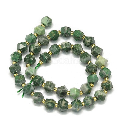 天然グリーンスポットジャスパービーズ連売り 多面カット 八角形 9