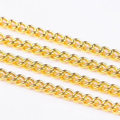 アイアン製ツイストチェーンカーブチェーン  溶接されていない  スプールで  ゴールドカラー  リンク：2x3mm  厚さ0.5mm  約328.08フィート（100m）/ロール&nbsp;CHS002Y-G-1