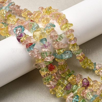 クラックガラスビーズ連売り  チップ  染め  カラフル  3~5x7~13x2~4mm  穴：0.4mm  31~32インチ&nbsp;G-F328-18-1