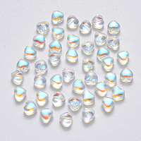 透明なスプレー塗装ガラスビーズ  ABカラーメッキ  ハート  クリアAB  6x6x4mm  穴：0.7mm&nbsp;GLAA-R211-02-D02