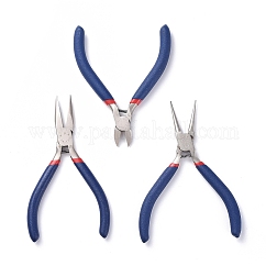 Set of 3 Jewelry Making Supplies Craft DIY Pliers Tool Set Flat Nosed Round Nosed Wire Cutter Pliers Blue, #50 Steel(High Carbon Steel)