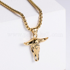 Retro Rock Punk Men's Bull Head 304 Stainless Steel Pendant Necklaces, Golden
