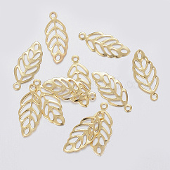 304 Stainless Steel Charms, Leaf, Real 18k Gold Plated, 13x5.5x0.3mm, Hole: 0.8~1mm