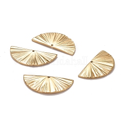 Ion Plating(IP) 304 Stainless Steel Pendants, Manual Polishing, Textured, Half Round, Real 24K Gold Plated, 12.5x25.5x1.5mm, Hole: 1mm