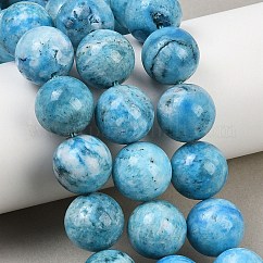 天然宝石異極鉱ラウンドビーズ連売り  染め  シアン  14mm  穴：1.2mm  約26個/連  14.5インチ