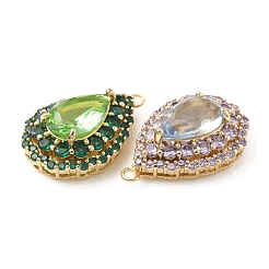真鍮にK9ガラスとラインストーンのペンダント  ライトゴールド  ティアドロップチャーム  ミックスカラー  24.5x16.5x8mm  穴：1.6mm&nbsp;KK-C024-27KCG
