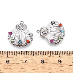 304ステンレスペンダント  ラインストーン付き  シェル形状  ステンレス鋼色  17x15x4mm  穴：1.4mm&nbsp;STAS-N109-202P