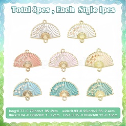8個 8スタイル 合金エナメルリンクコネクター  ゴールドカラー  花の扇子  ミックスカラー  19.5~20x23.5~24x1~2mm  穴：1.2~1.6mm  1個/スタイル&nbsp;ENAM-YW0006-72