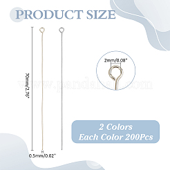 200個 2色 304ステンレススチール アイピン  本金メッキ&ステンレススチールカラー  70x0.5mm  穴：2mm&nbsp;STAS-ME0003-60
