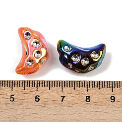 UVメッキ不透明アクリルビーズ  虹色の  ラインストーン付き  ムーン  20x13x9mm  穴：2mm&nbsp;OACR-A040-03A