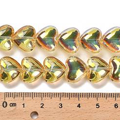 電気メッキガラスビーズセット  ハート  ゴールド  12.2x15x8mm  穴：1mm  約50個/連  23.62''（60センチメートル）&nbsp;EGLA-B008-01A-HP02