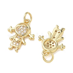 真鍮製マイクロパヴェキュービックジルコニアペンダント  少女のチャーム  18KGP本金メッキ  透明  16x13x2mm  穴：3.5mm&nbsp;KK-T085-15E-G