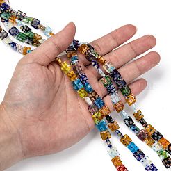 正方形のハンドメイドミッレフィオーリガラスビーズ連売り  ミックスカラー  10x10x4mm  穴：1mm  約38個/連  14.9インチ&nbsp;LK-R004-14